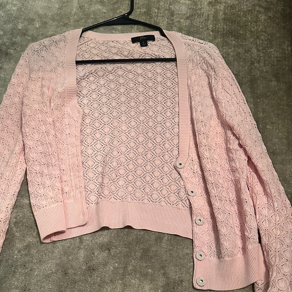 J. Crew Pink Lace Cardigan Sweater